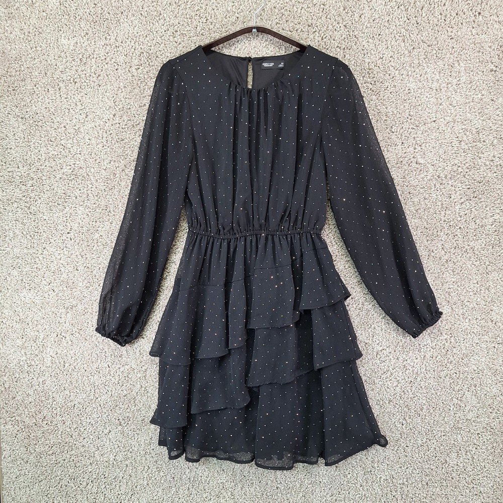Simply Vera Vera Wang Dress Womens XS Black Rhinestone Ruffle Tiered Party Chic